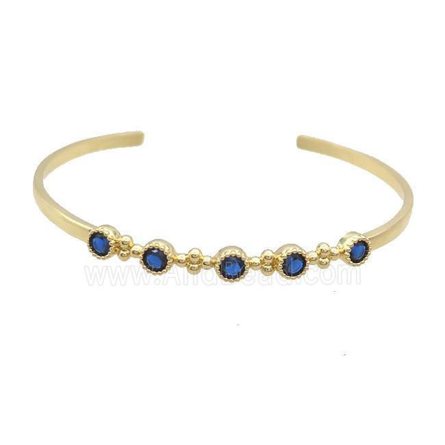 Copper Bangle Pave Blue Zircon Gold Plated