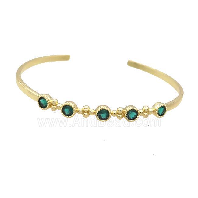 Copper Bangle Pave Green Zircon Gold Plated