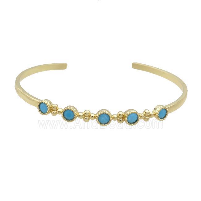 Copper Bangle Pave Turq Zircon Gold Plated
