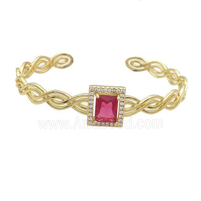 Copper Bangle Pave Red Crystal Rectangle Gold Plated
