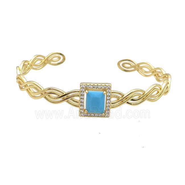 Copper Bangle Pave Turq Crystal Rectangle Gold Plated