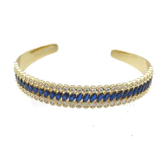 Copper Bangle Pave Blue Zircon Gold Plated