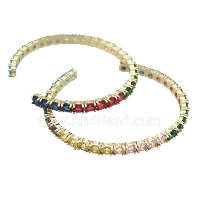 Copper Bangle Pave Multicolor Zircon Gold Plated