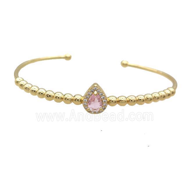 Copper Bangle Pave Pink Crystal Gold Plated