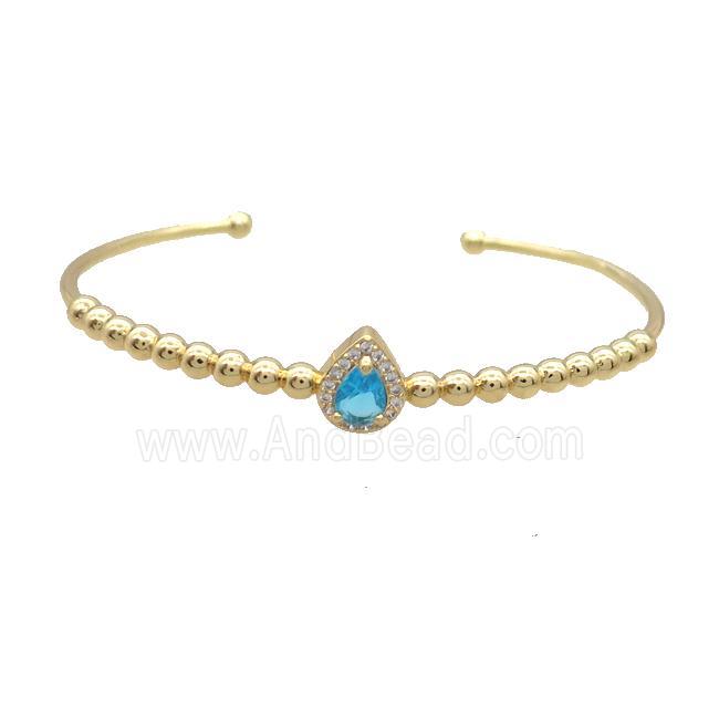 Copper Bangle Pave Blue Crystal Gold Plated