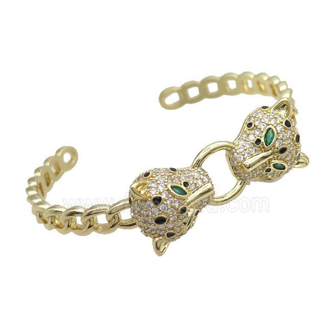 Copper Bangle Pave Zircon Leopard Gold Plated