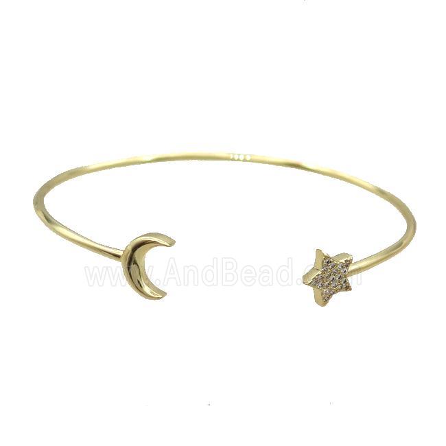 Copper Bangle Pave Zircon Moon Star Gold Plated