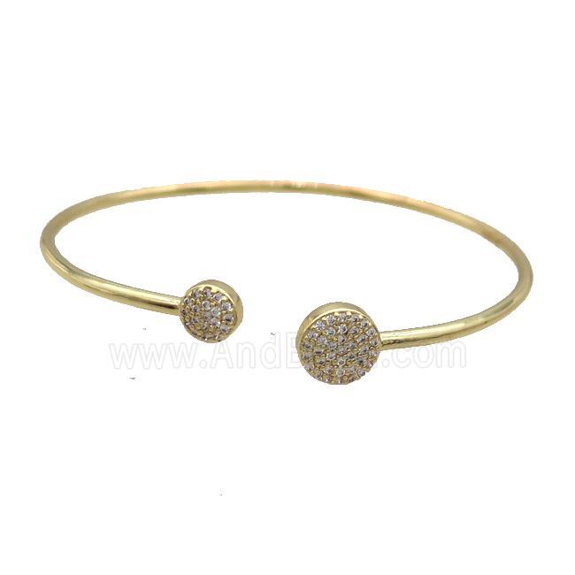 Copper Bangle Pave Zircon Button Circle Gold Plated