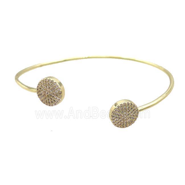 Copper Bangle Pave Zircon Button Circle Gold Plated
