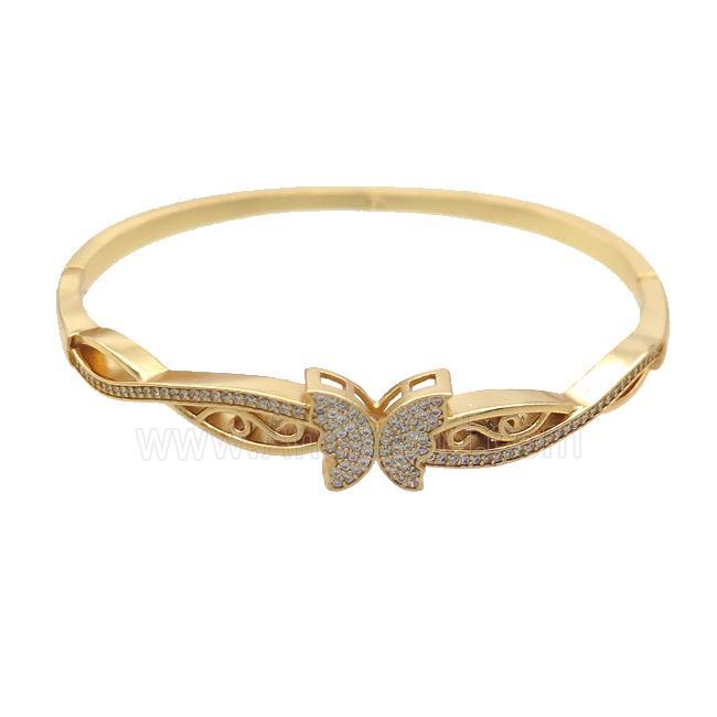 Copper Bangle Pave Zircon Butterfly Gold Plated