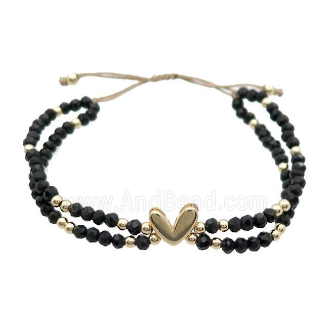 Crystal Glass Bracelet Black Adjustable