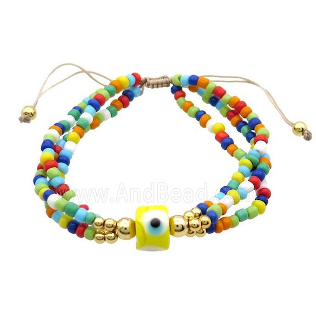 Seed Glass Bracelet Multicolor Lampwork Evil Eye Adjustable