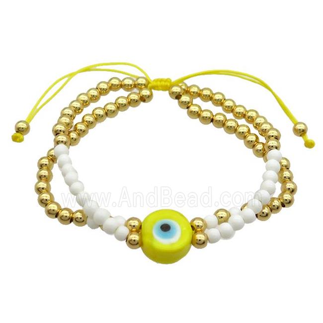 Copper Bracelet With Seed Glass Evil Eye Adjustable Gold Plated