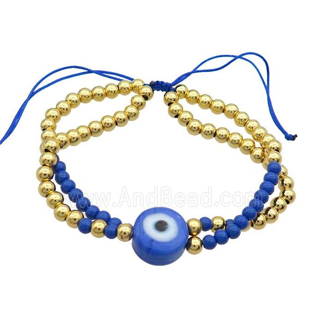 Copper Bracelet With Blue Seed Glass Evil Eye Adjustable Gold Plated