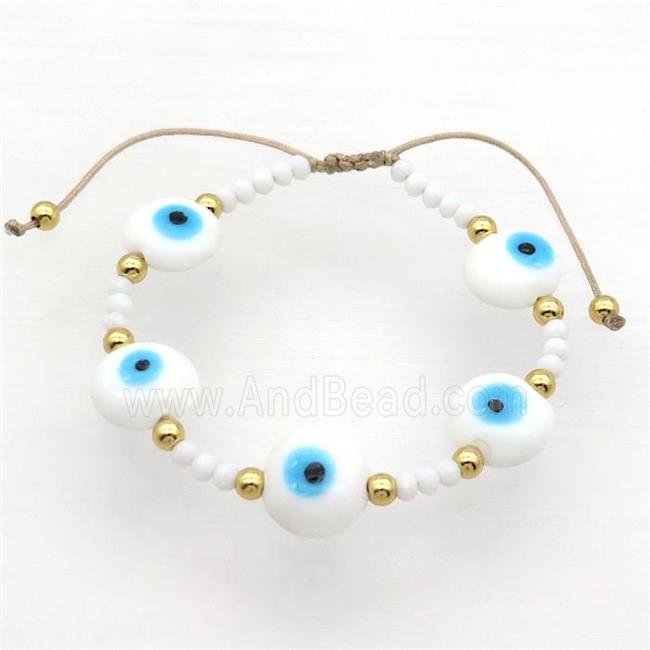 White Lampwork Bracelet Evil Eye Copper Adjustable