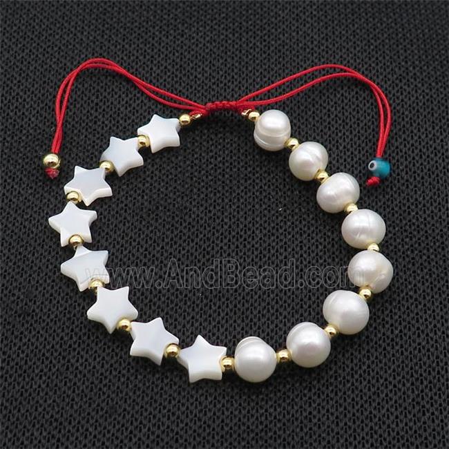 Pearl Bracelet With Pearlized Shell Star Adjustable