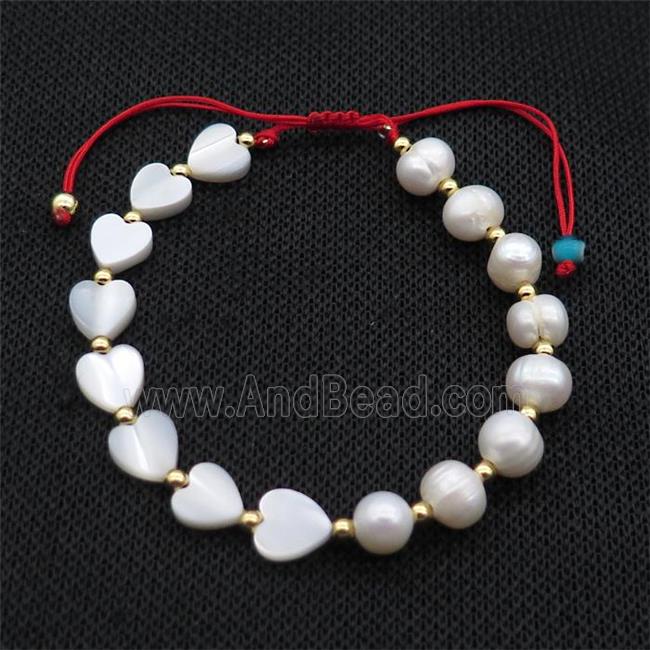 Pearl Bracelet With Pearlized Shell Star Heart Adjustable
