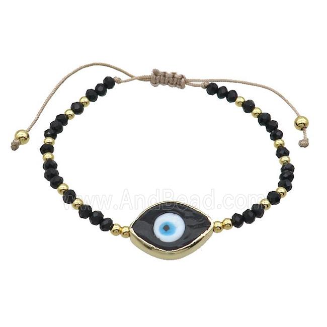 Black Crystal Glass Bracelet Evil Eye Adjustable
