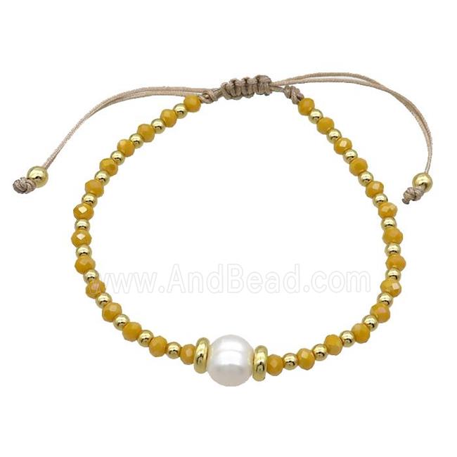 Golden Crystal Glass Bracelet Pearl Adjustable