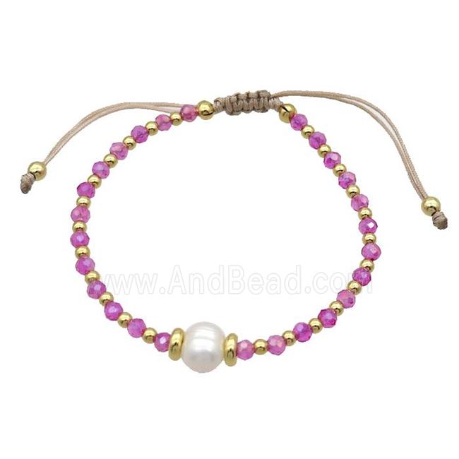 Hotpink Crystal Glass Bracelet Pearl Adjustable