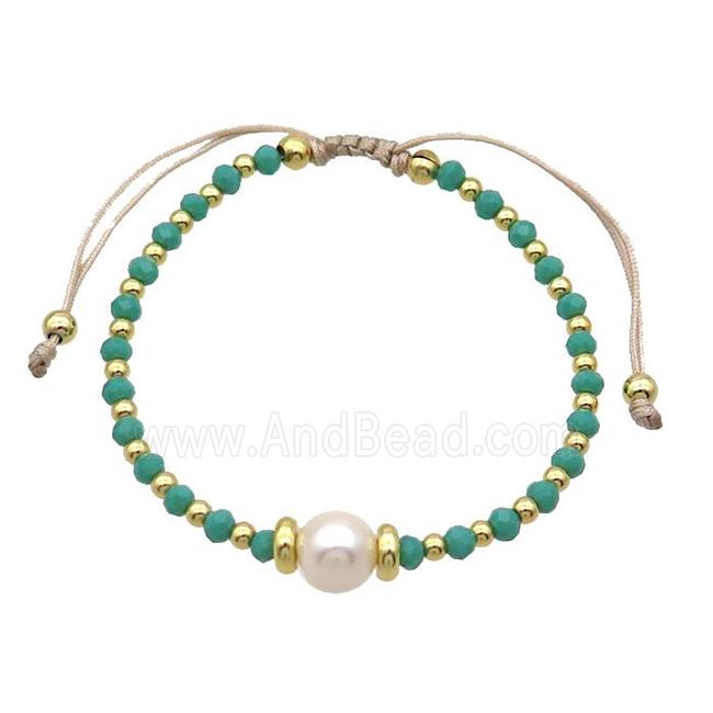 Green Crystal Glass Bracelet Pearl Adjustable
