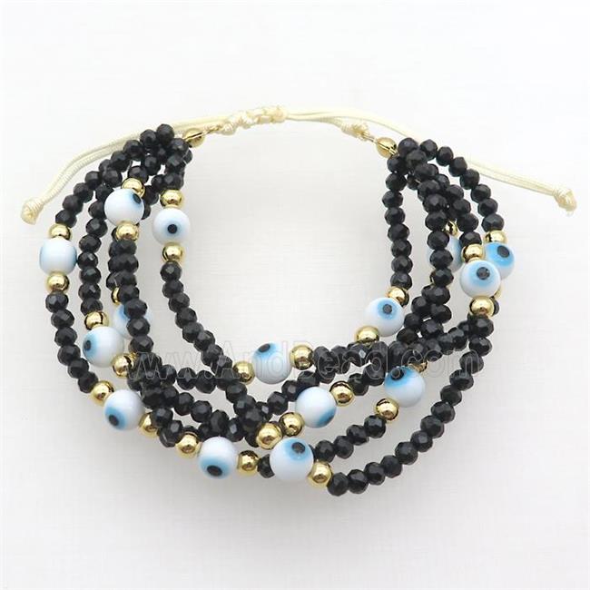 Black Crystal Glass Bracelet Evil Eye Adjustable