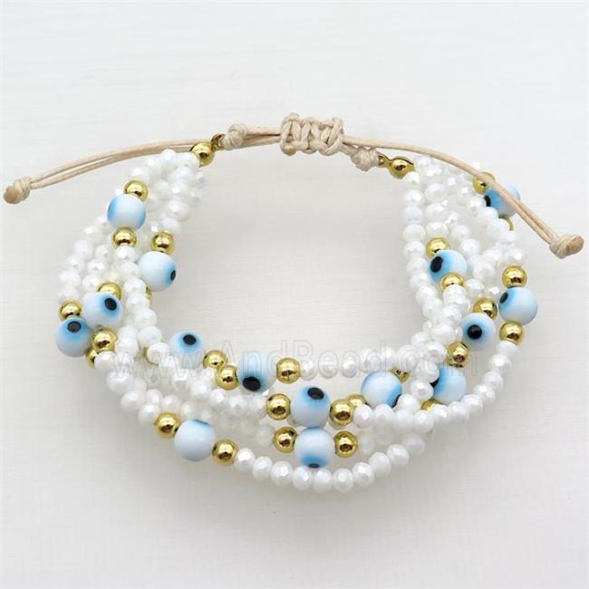 White Crystal Glass Bracelet Evil Eye Adjustable