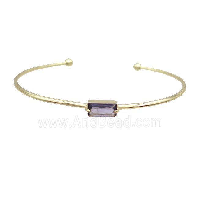 Copper Bangle Pave Purple Crystal Glass Gold Plated