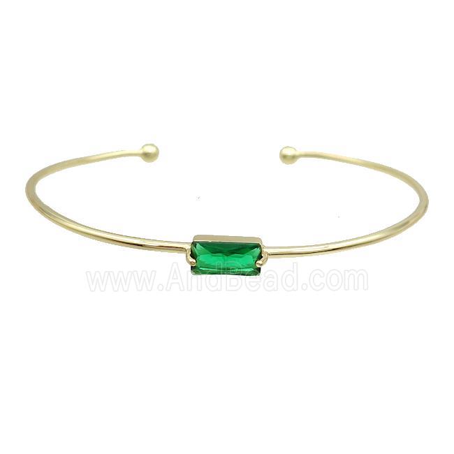 Copper Bangle Pave Green Crystal Glass Gold Plated