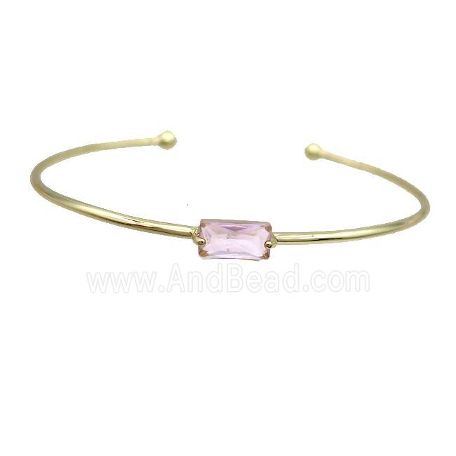 Copper Bangle Pave Pink Crystal Glass Gold Plated