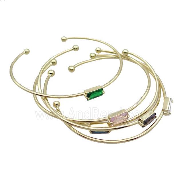 Copper Bangle Pave Crystal Glass Gold Plated Mixed