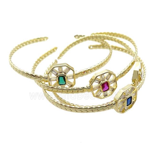 Copper Bangle Pave Crystal Glass Gold Plated Mixed