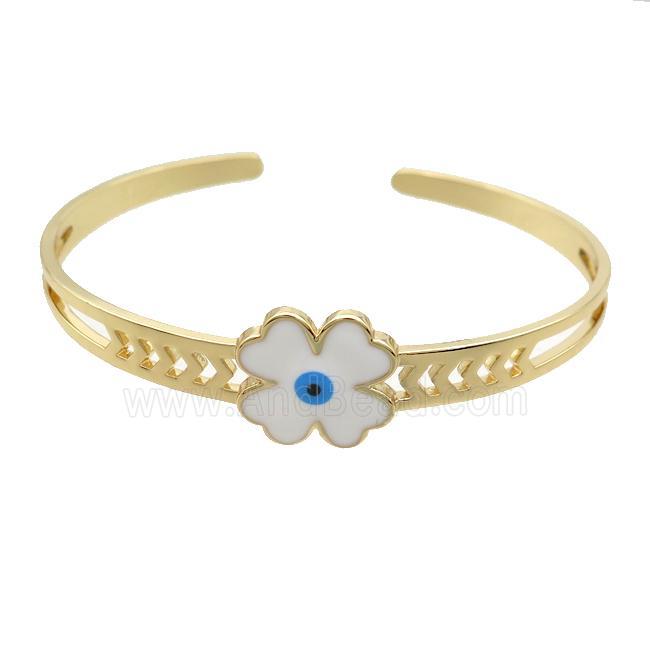 Copper Bangle Clover White Enamel Gold Plated