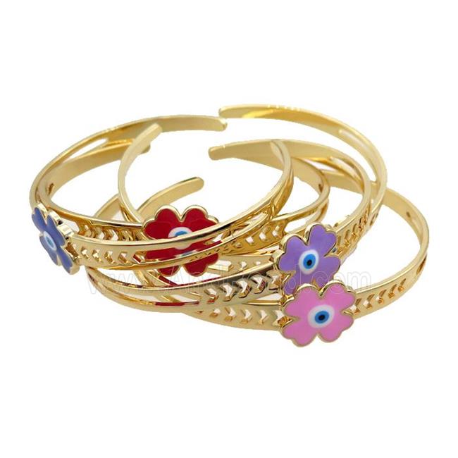 Copper Bangle Clover Enamel Gold Plated Mixed
