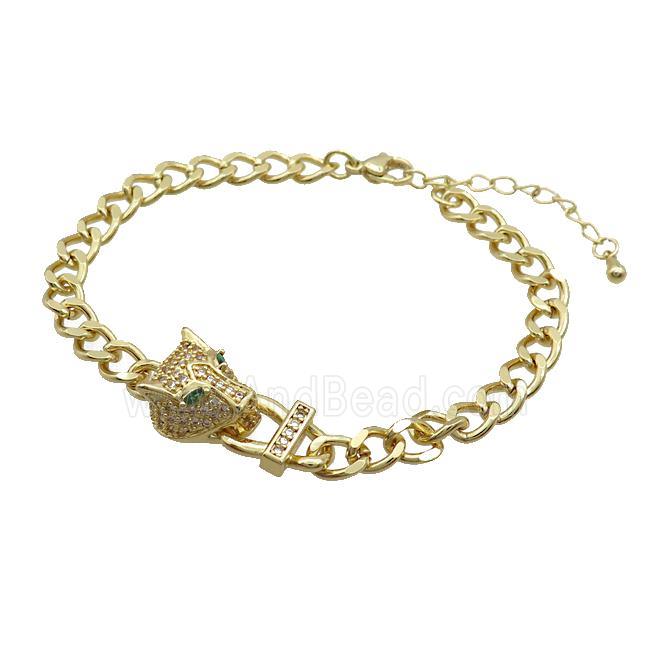 Copper Bracelet Leopard Pave Zircon Gold Plated