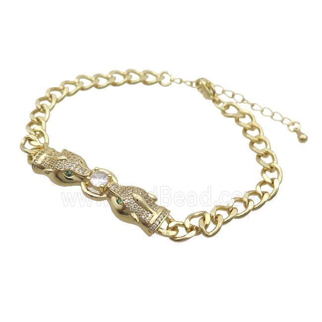 Copper Bracelet Leopard Pave Zircon Gold Plated