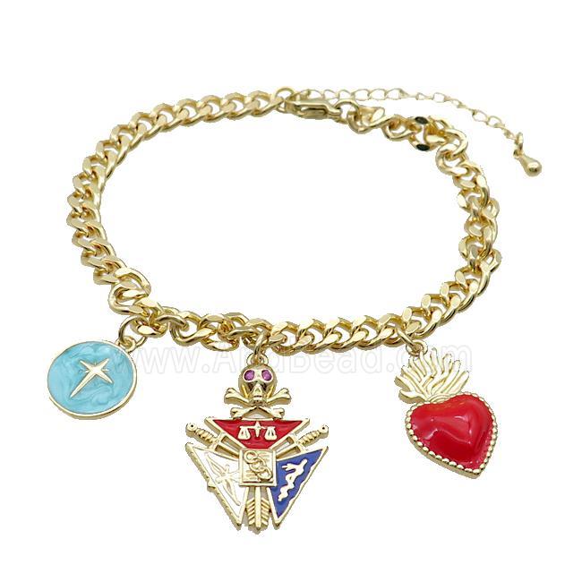 Copper Bracelet Cross Heart Skull Gold Plated