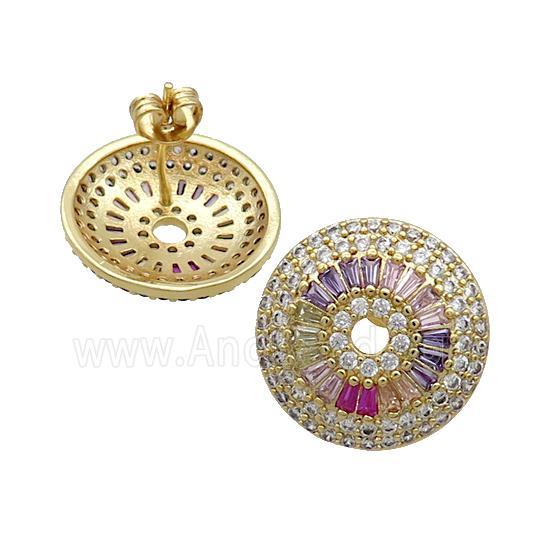Copper Circle Stud Earring Pave Zircon Gold Plated