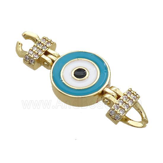 Copper Connectore Pave Zircon Teal Enamel Eye Gold Plated