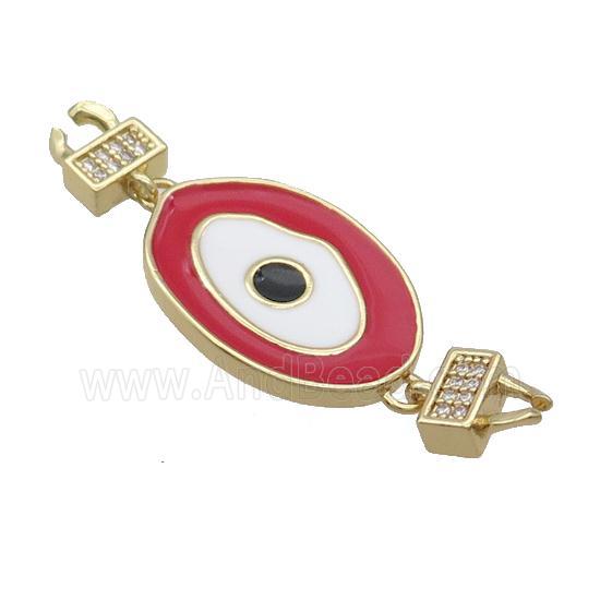 Copper Connectore Pave Zircon Red Enamel Eye Gold Plated
