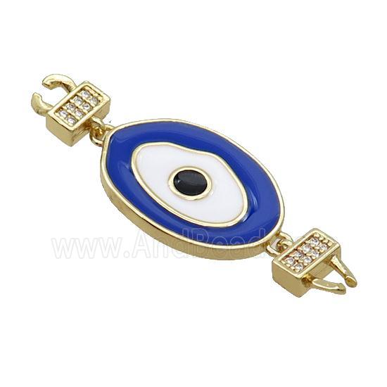 Copper Connectore Pave Zircon Blue Enamel Eye Gold Plated