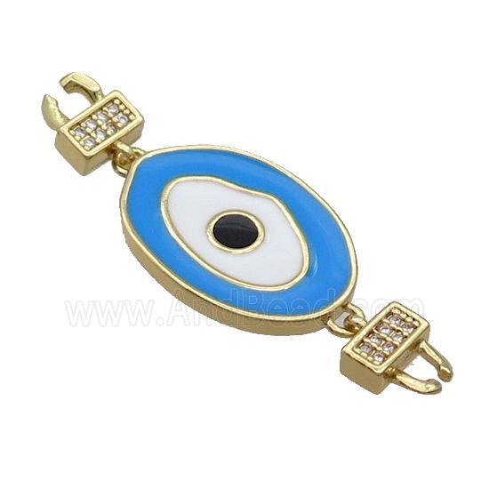 Copper Connectore Pave Zircon Blue Enamel Eye Gold Plated