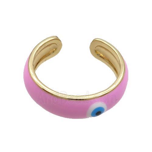 Copper Ring Pink Enamel Eye Gold Plated