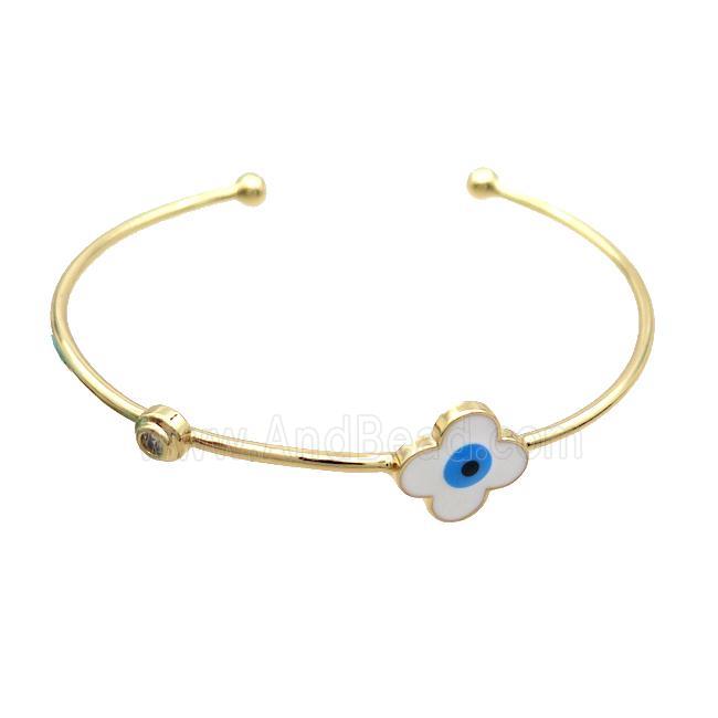 Copper Bangle White Enamel Clover Evil Eye Gold Plated