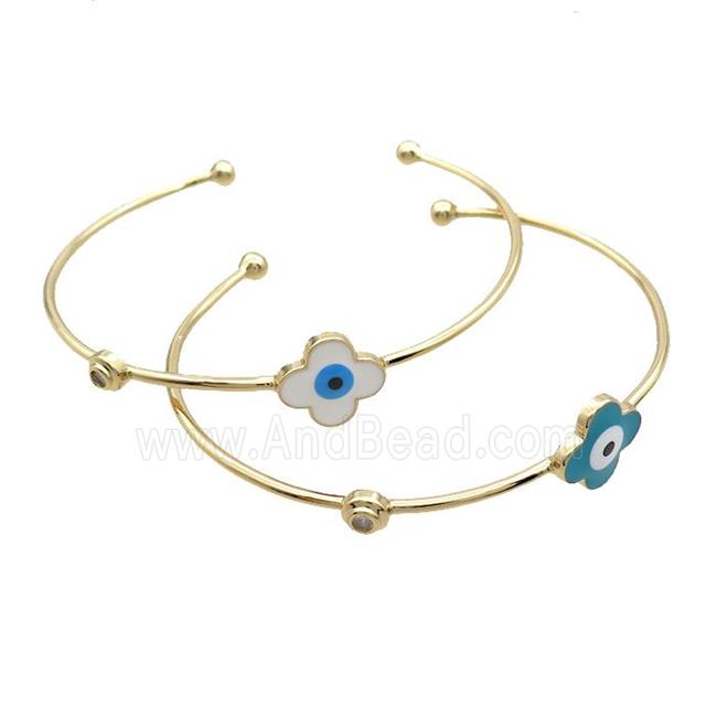 Copper Bangle Enamel Clover Evil Eye Gold Plated Mixed