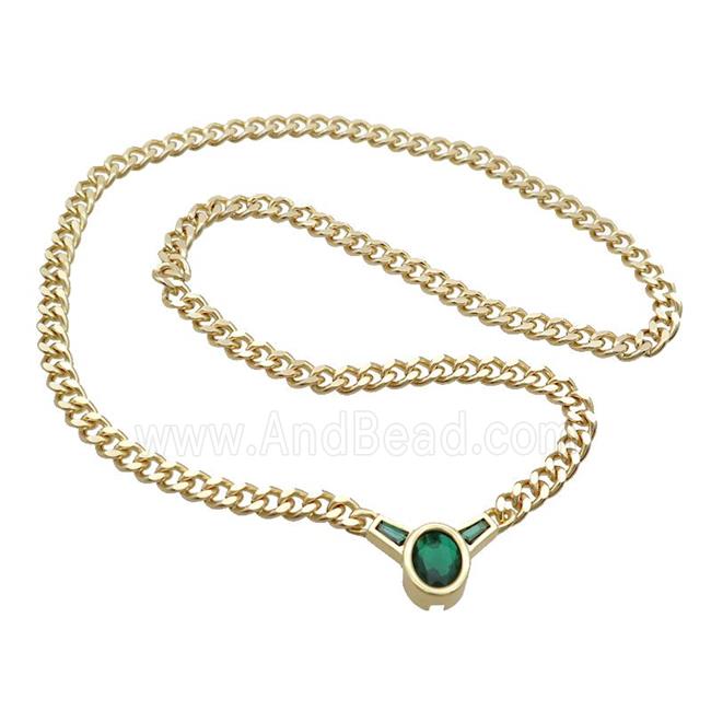 Copper Necklace Pave Green Crystal Glass Gold Plated