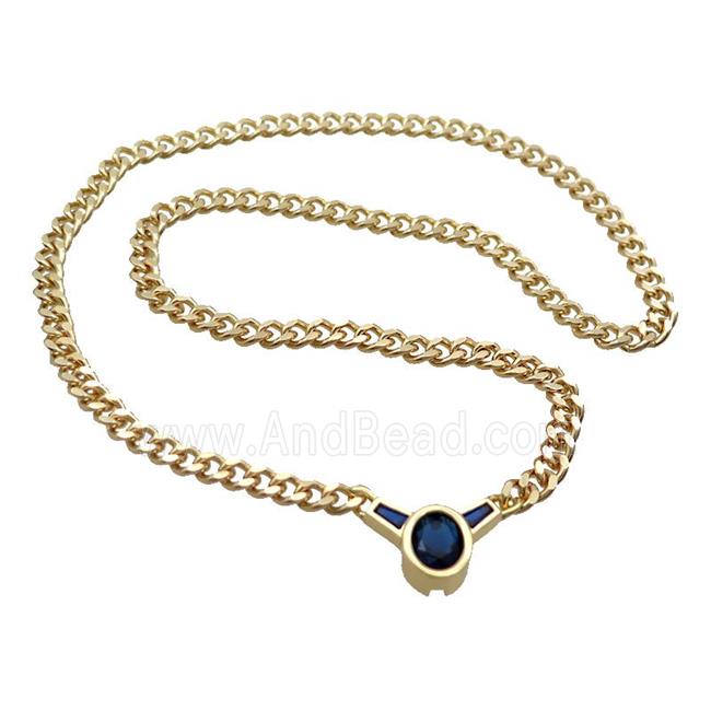 Copper Necklace Pave Blue Crystal Glass Gold Plated