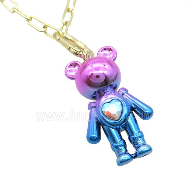 Copper Necklace With Lacquered Bear Gold Plated