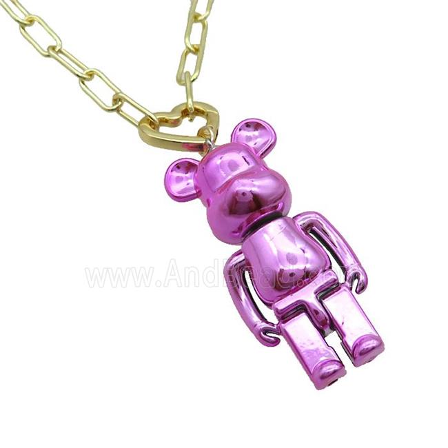 Copper Necklace With Hotpink Lacquered Bear Gold Plated