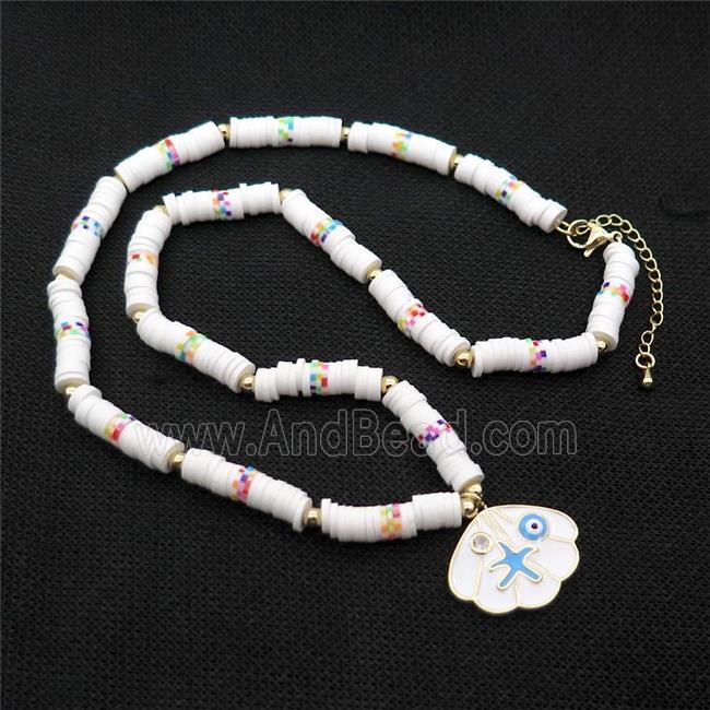 White Polymer Clay Necklace Copper White Enamel Starfish